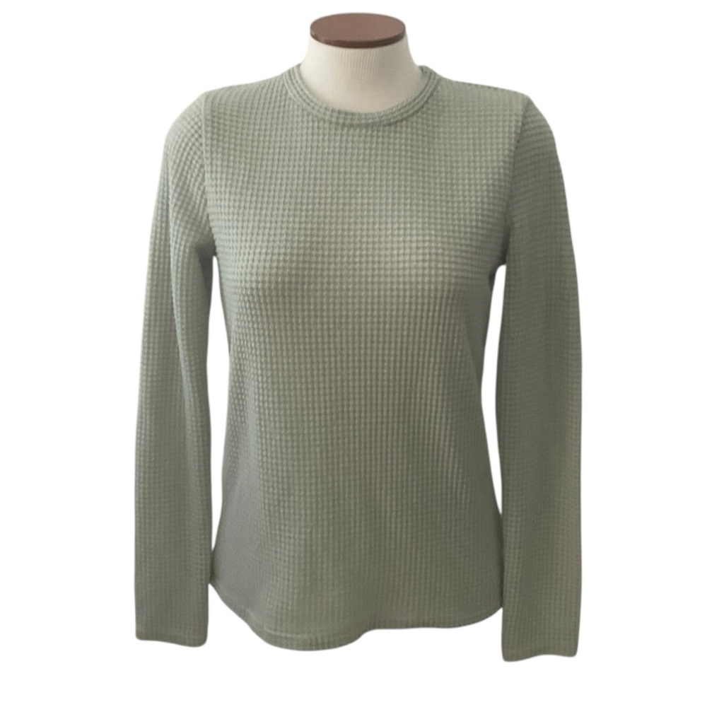 Women’s Top Long Sleeve Waffle Knit Cotton Mint Green